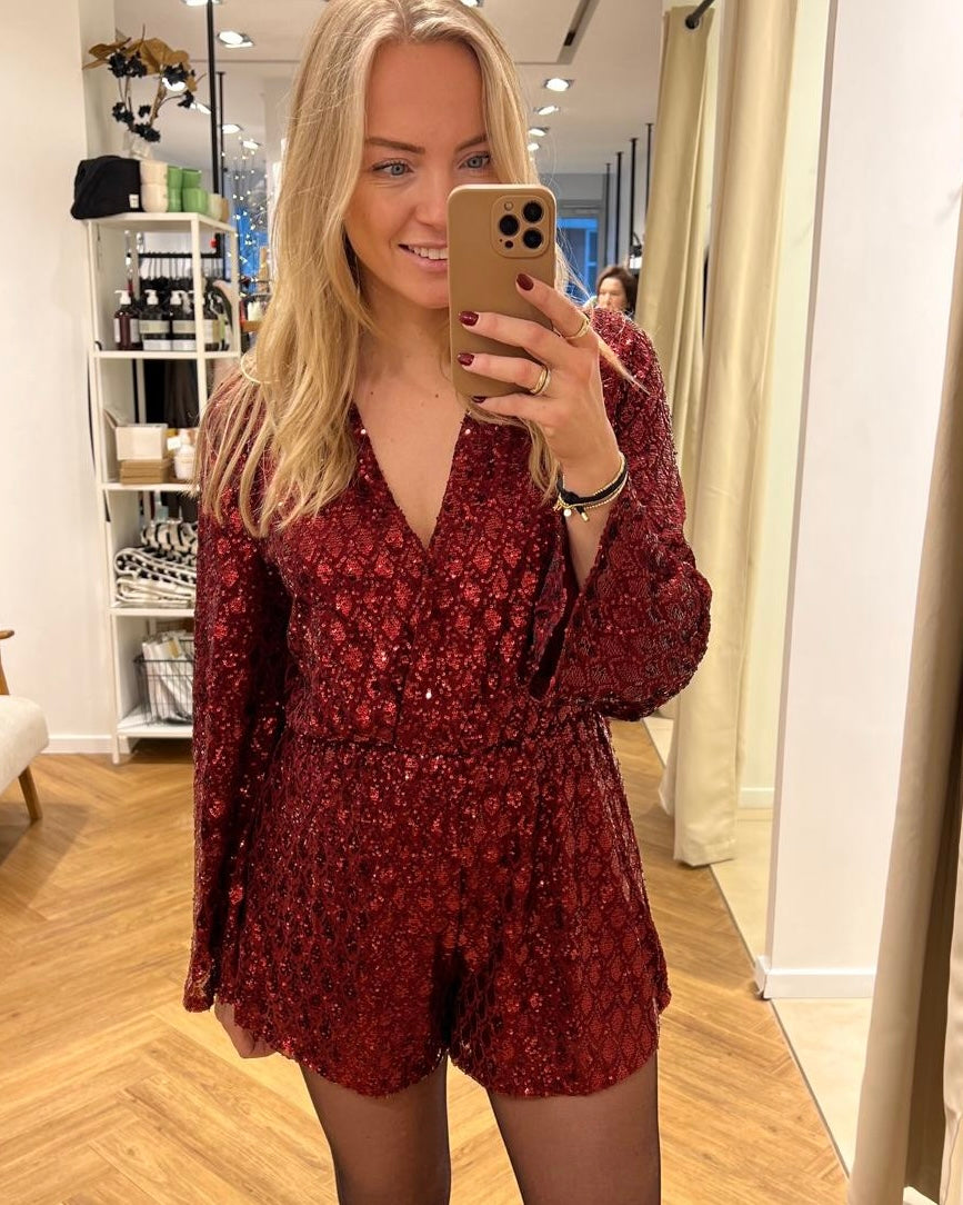 Pailletten Jumpsuit Bordeaux-Rot
