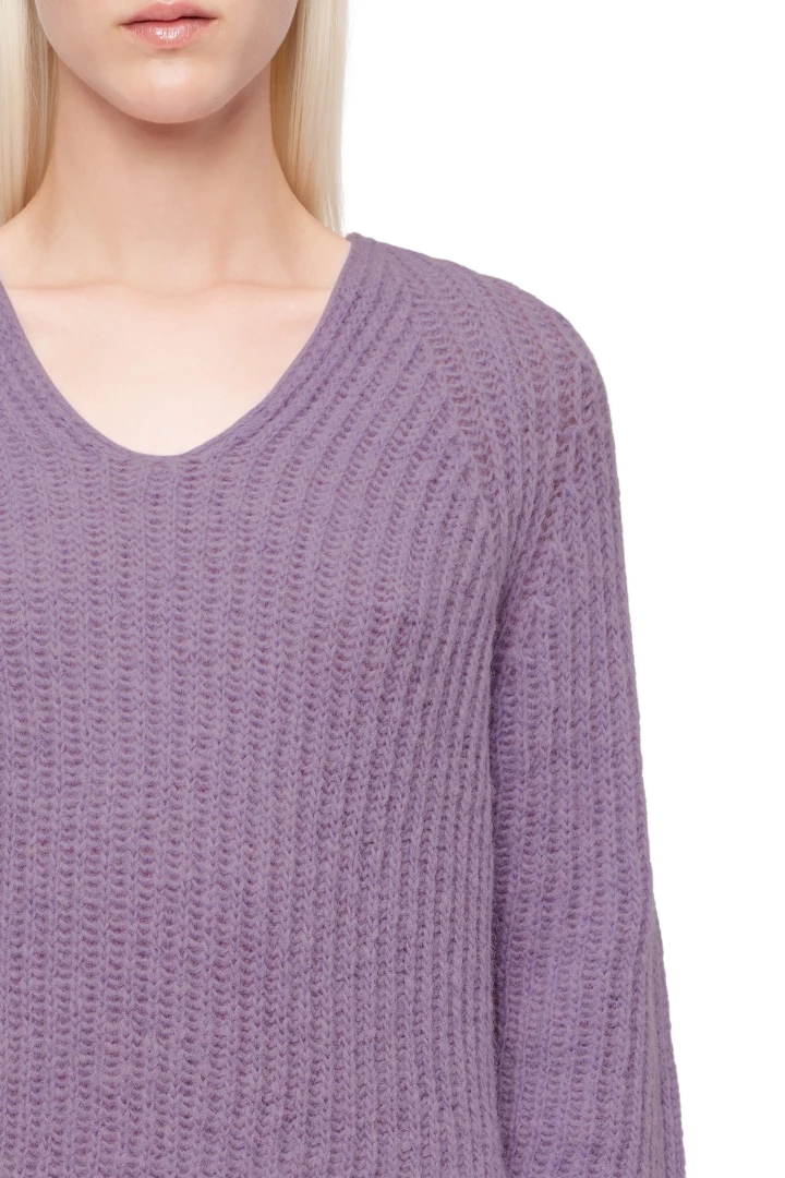 LYNETTE Strickpullover mit V-Ausschnitt in Alpaka-Mix lila Drykorn