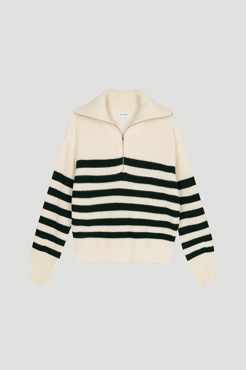 OH APRIL HEATHER POLO JUMPER CREME/FOREST GREEN