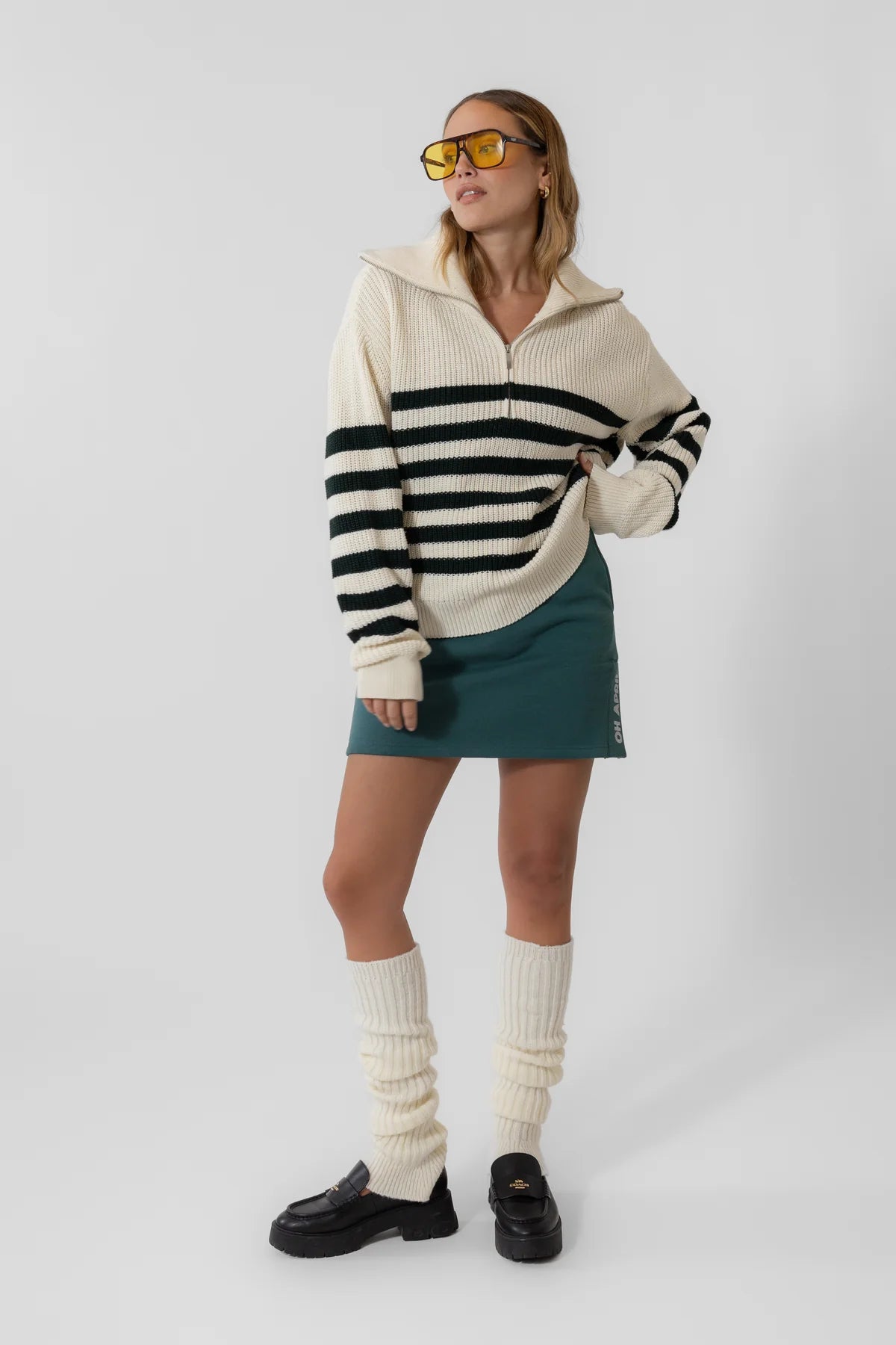 OH APRIL HEATHER POLO JUMPER CREME/FOREST GREEN